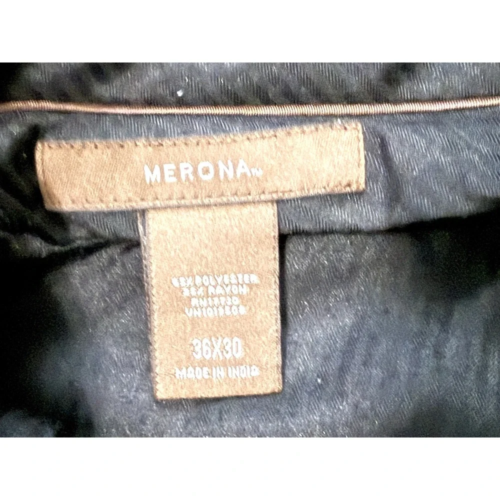 Merona 44R 2PC Suit Blazer Men Pants 36x30 Poly Blend Deep Navy Blue Gray Stripe